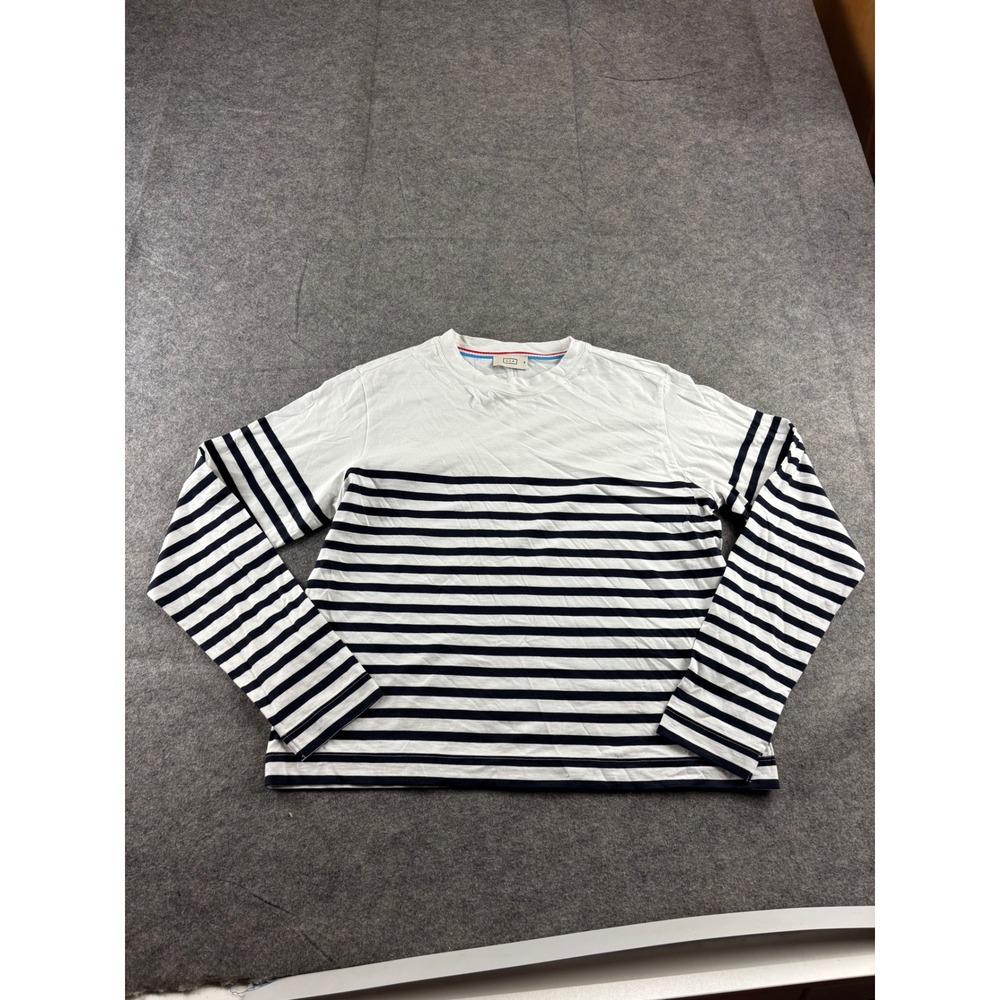 AYR The Slushy Holiday Striped Pima Cotton Tee Navy White Womens M Capsule Prep